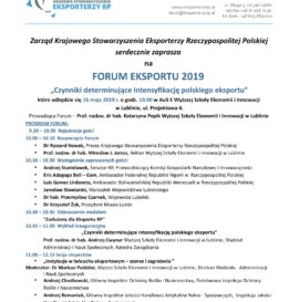 Forum Eksportu 2019 “Czynniki determinujące intensyfikację polskiego eksportu” 16.05.2019 r.